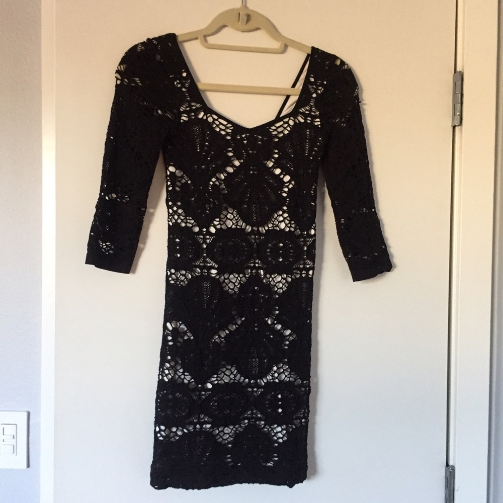 Black 3/4 length free people lace dress