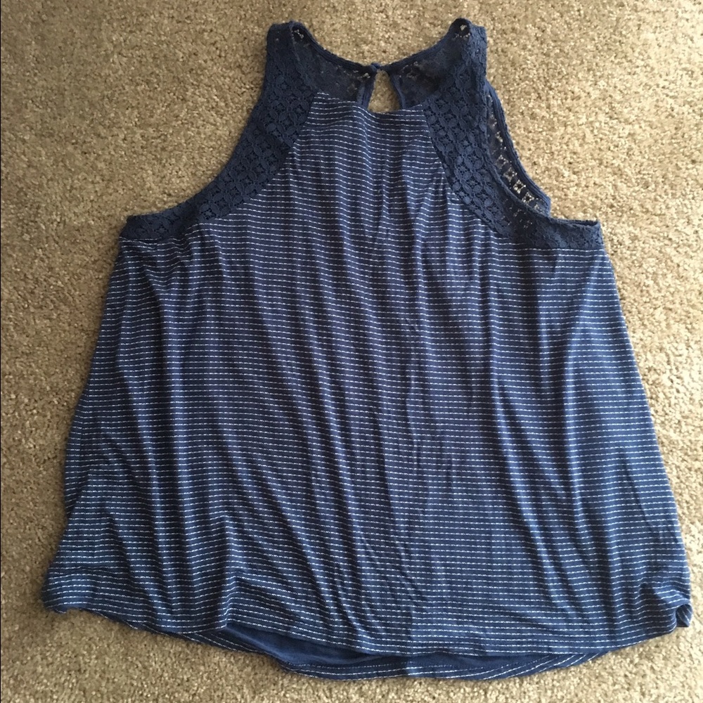 Maurices navy striped tank with lace yoke