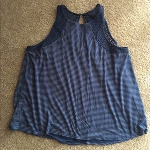 Maurices navy striped tank with lace yoke