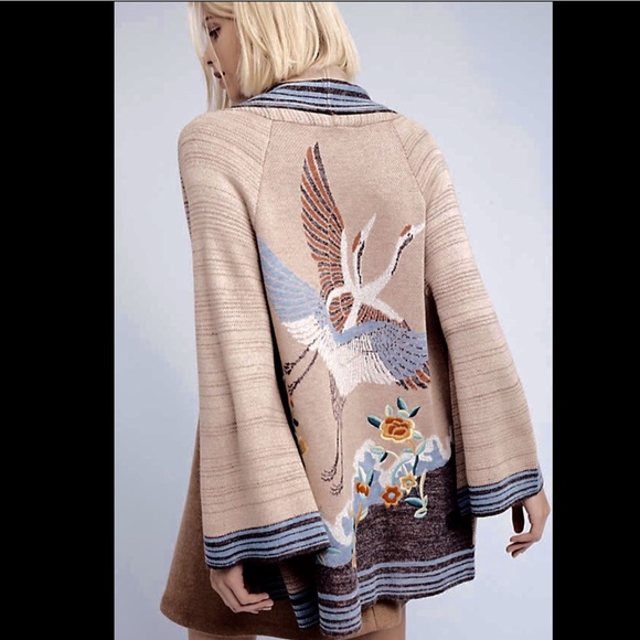Anthropologie Sweaters - Anthropologie taupe blue gray Bird Cardigan L