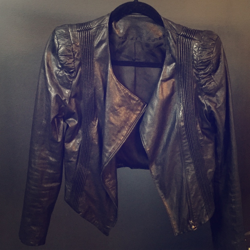 Cropped Black Leather Jacket