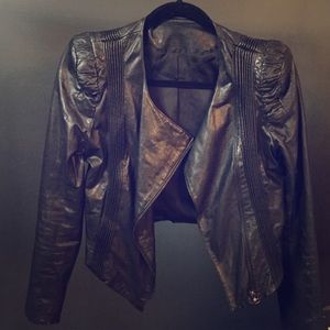 Cropped Black Leather Jacket