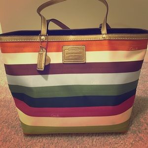 Multi Colored Striped Coach Handbag