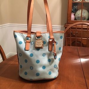 Authentic Dooney blue polka dot bucket bag