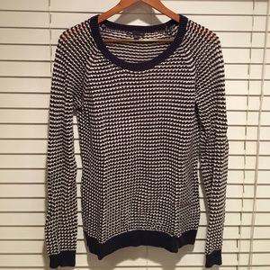 Navy blue and white mesh sweater