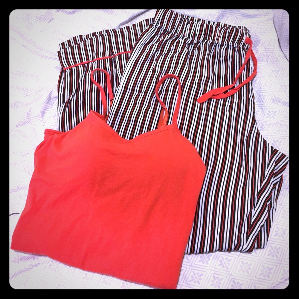 Stripped sleep bottoms & padded tank top