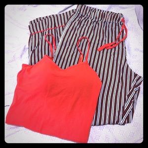 Stripped sleep bottoms & padded tank top