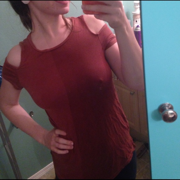 Shoulder cutout earthy brown t shirt - Picture 1 of 3
