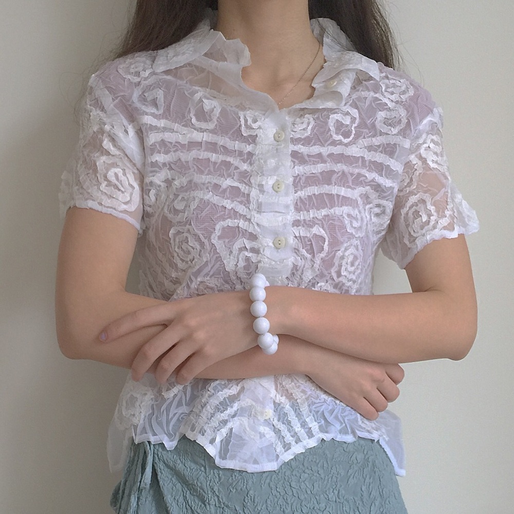 White/clear mesh shirt-sleeve shirt - Picture 1 of 3