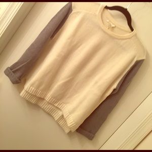 Forever 21 Cream w/ Grey Long Sleeves Crew Sweater