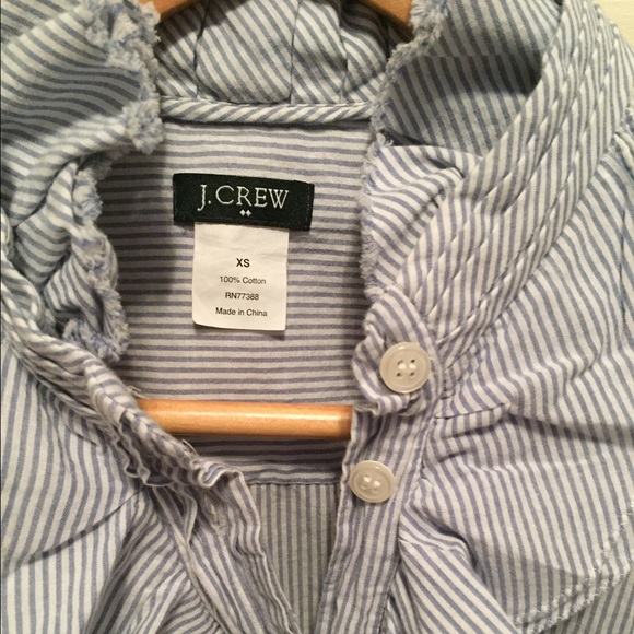 J Crew Blue Pinstripe Ruffle Front Shirt - Picture 3 of 3