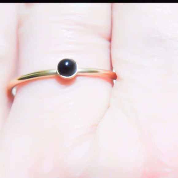 (2-13) 14k gold filled 3mm genuine black onyx gemstone stacking skinny band ring - Picture 3 of 7