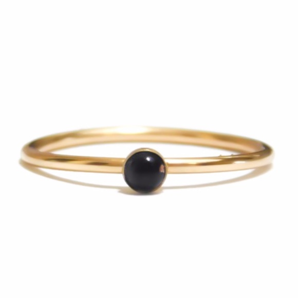 (2-13) 14k gold filled 3mm genuine black onyx gemstone stacking skinny band ring - Picture 2 of 7