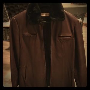 Brown  leather lamb skin leather jacket