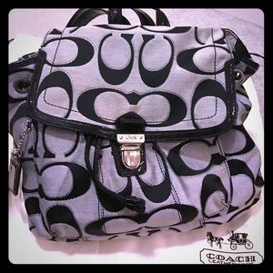 Black Signature Coach Backpack with Silver Accent