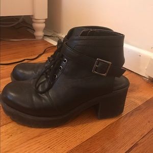 Black cut out/lace up booties