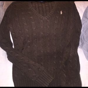 Brown cotton cable knit sweater