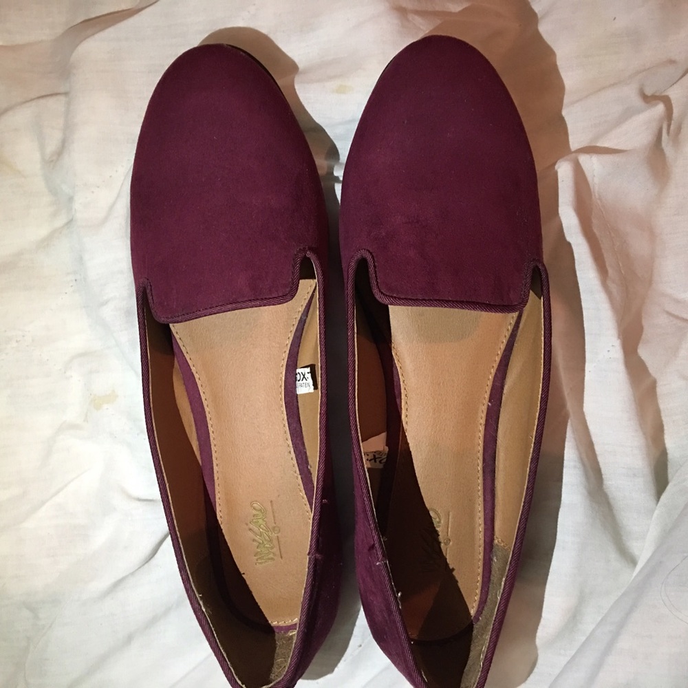 Burgundy suede loafers