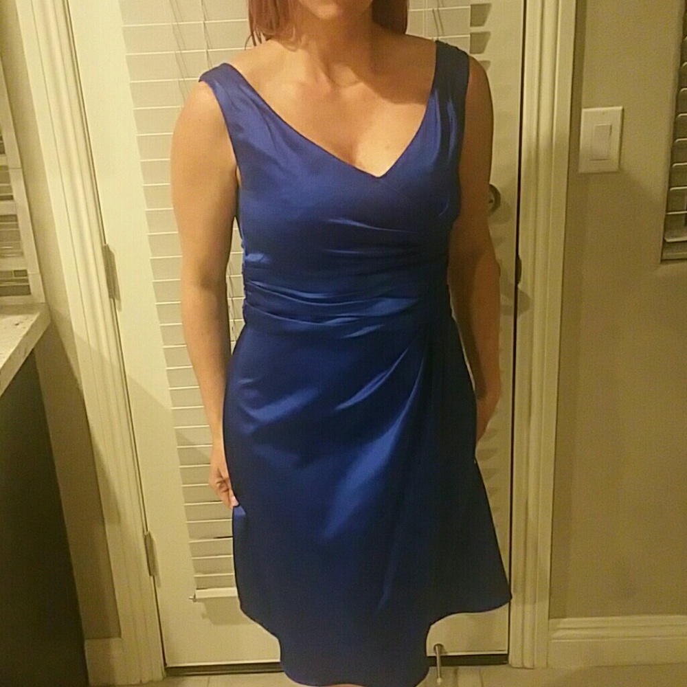 David's Bridal Blue Satin Dinner Dress