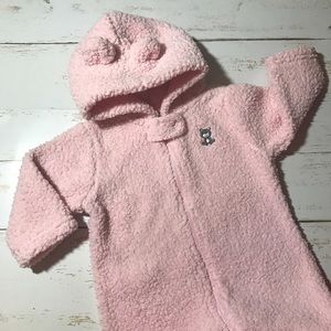 Pink fuzzy one piece zip up