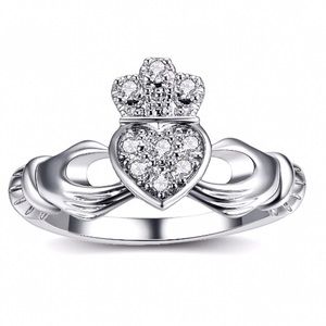 White Gold Plated CZ Claddagh Ring
