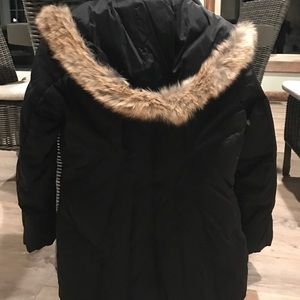 Black jacket with detachable fur hood