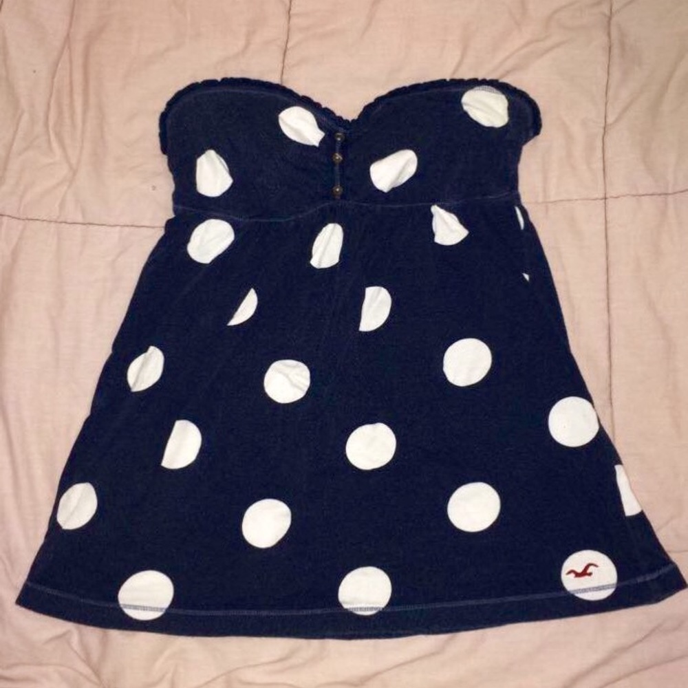 Navy & White Polka Dot Strapless Blouse