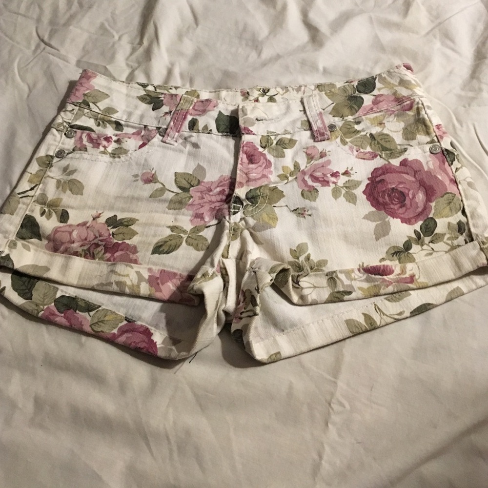 Floral denim shorts