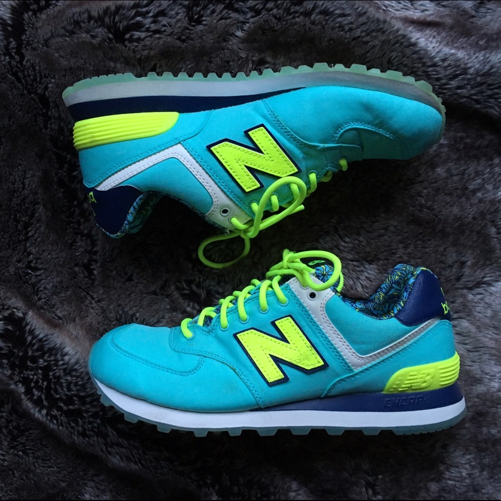 Aqua & Lime 574 New Balance Sneakers