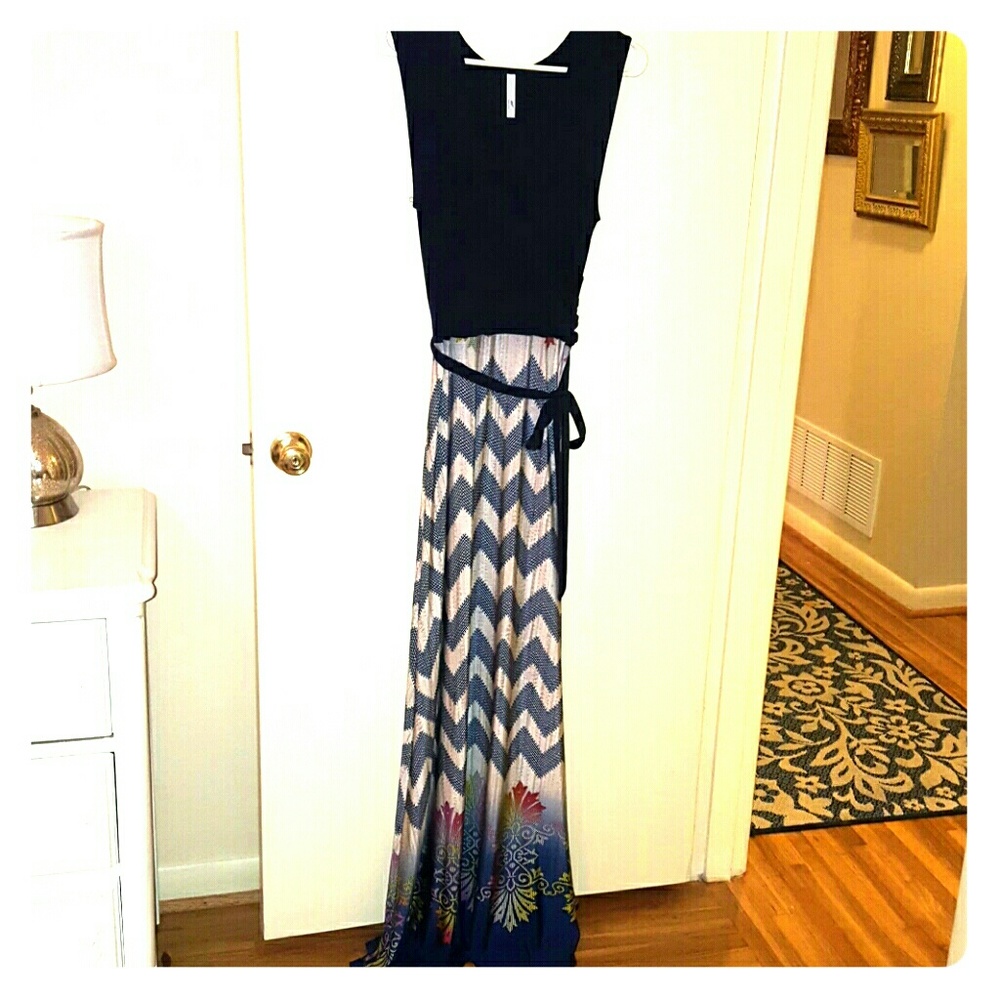 Navy printed maxi dress