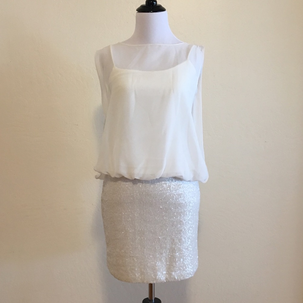 SALE! White dress with sheer top and sequin skirt