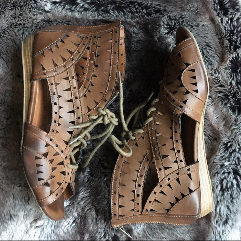 MIA Brown Tie Cut-Out Sandal Wedges