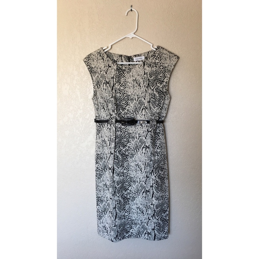 Calvin Klein black & white snakeskin print dress