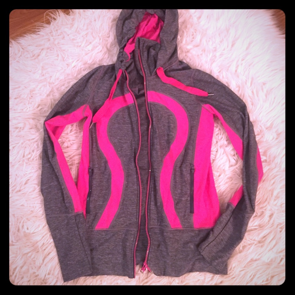 Lululemon gray/pink athletic running zipup hoodie