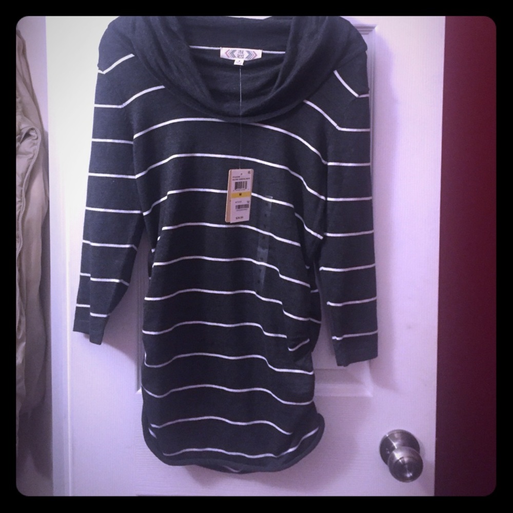 Grey and white stripe sweater dress