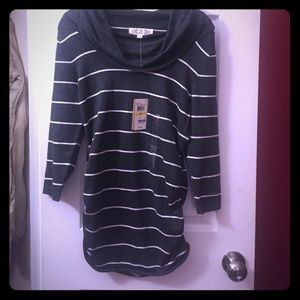 Grey and white stripe sweater dress