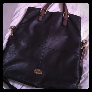 Fossil leather explorer fold over tote