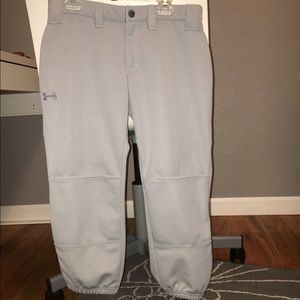 Grey woman's under armour softball pants.