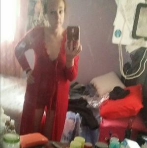 Deep v jumper with long draped accent in back