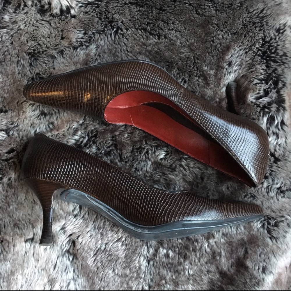 Dark Brown Snake-Print Cole Haan Pumps