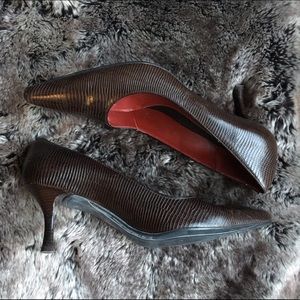 Dark Brown Snake-Print Cole Haan Pumps