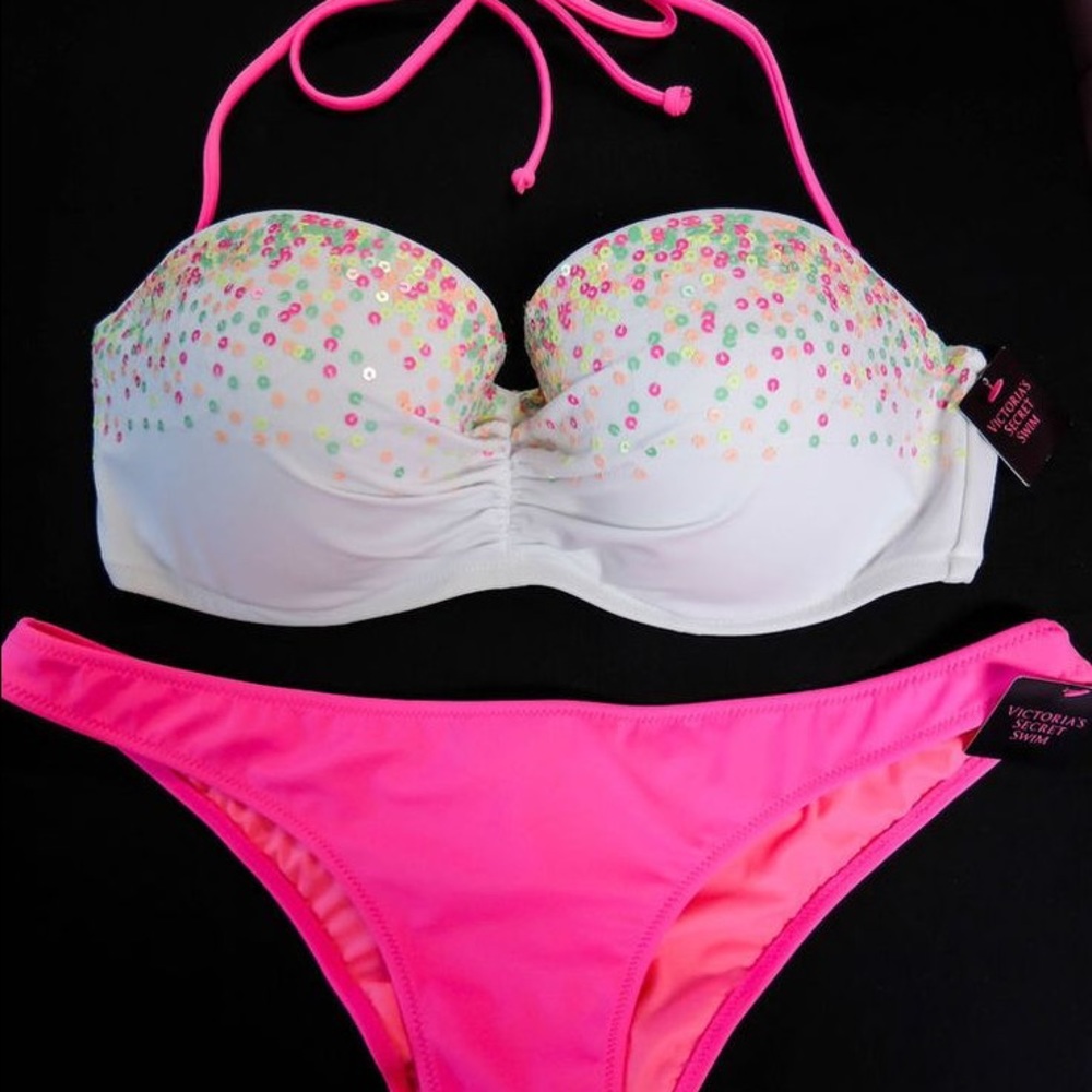 Victoria Secret White Sequined Bikini Top