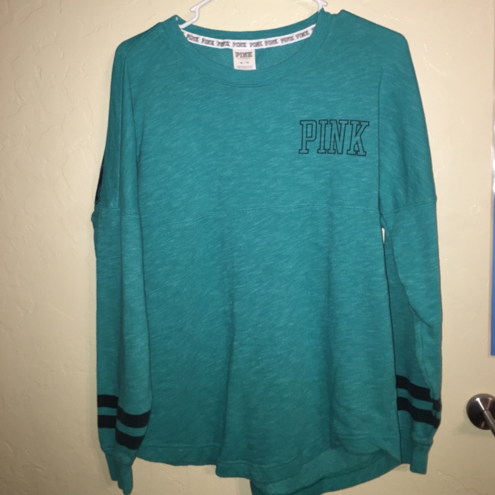 Teal Blue Oversized Long Sleeve Campus Tee