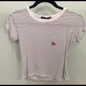 brandy melville white and navy stripe cherry shirt
