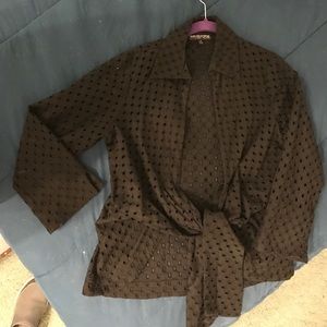 Black tie front open weave blazer