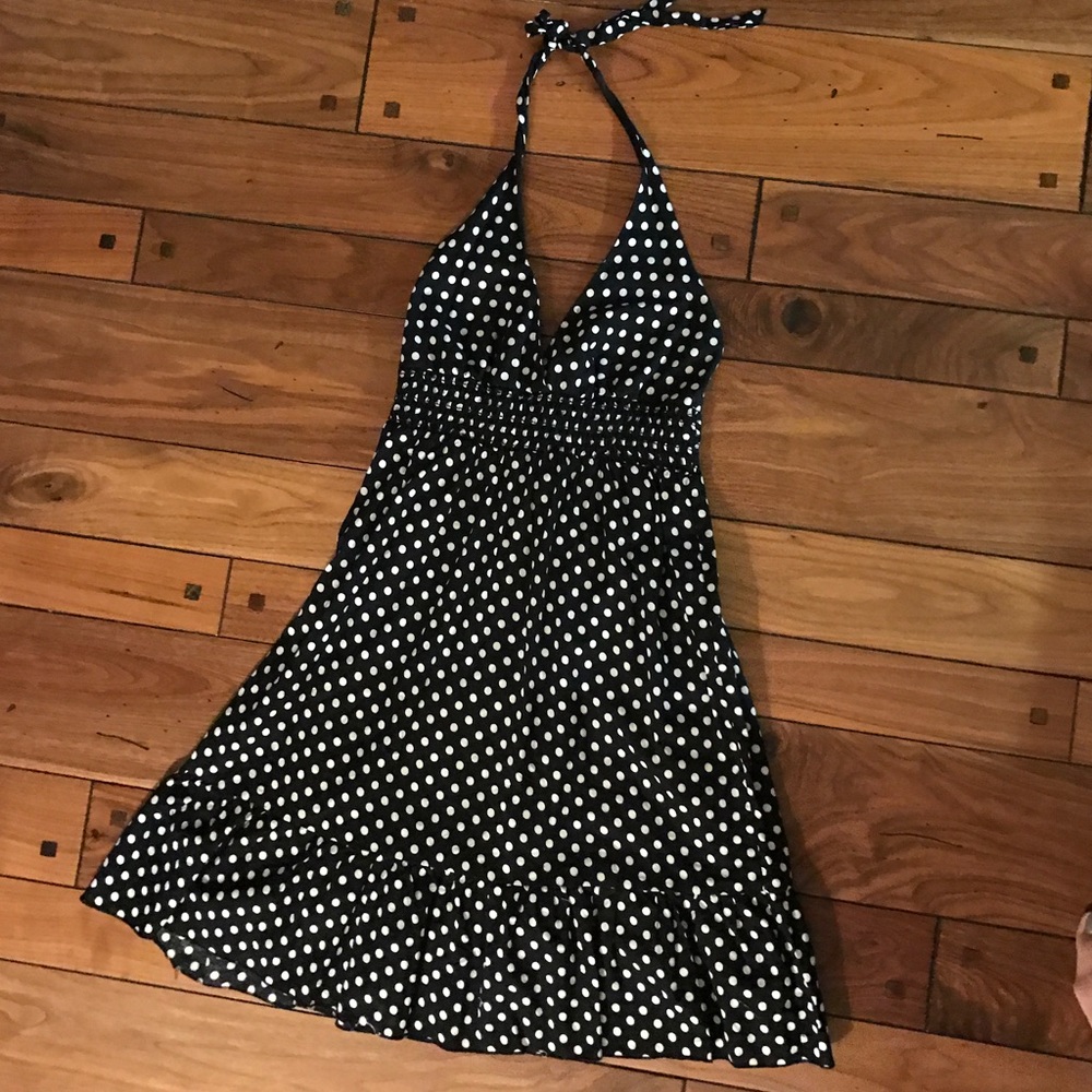 Black and White Polka Halter Dress