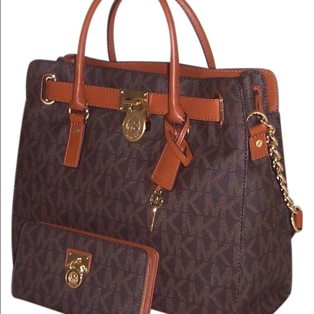 HAMILTON LG BROWN LOGO MONOGRAM TOTE BAG & WALLET