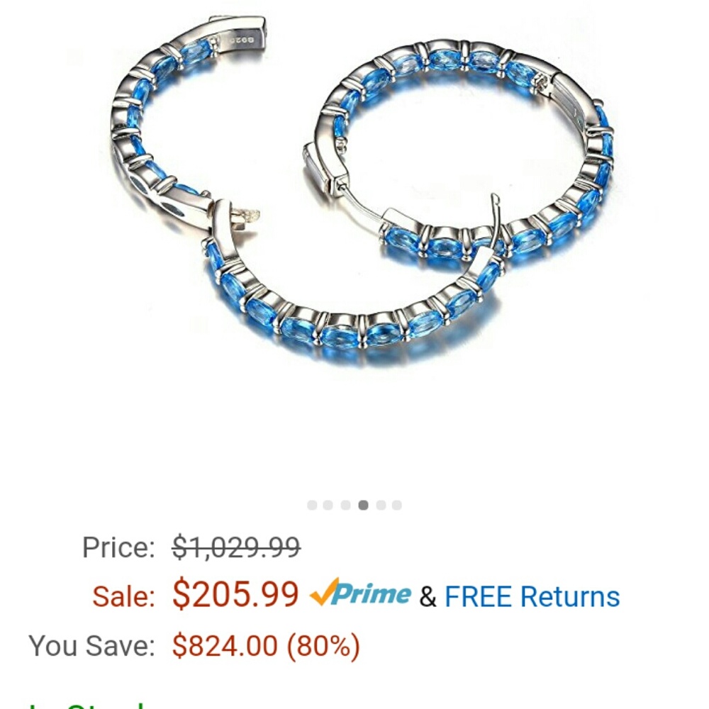 New swiss blue topaz earrings sterling silver hoop
