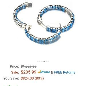 New swiss blue topaz earrings sterling silver hoop