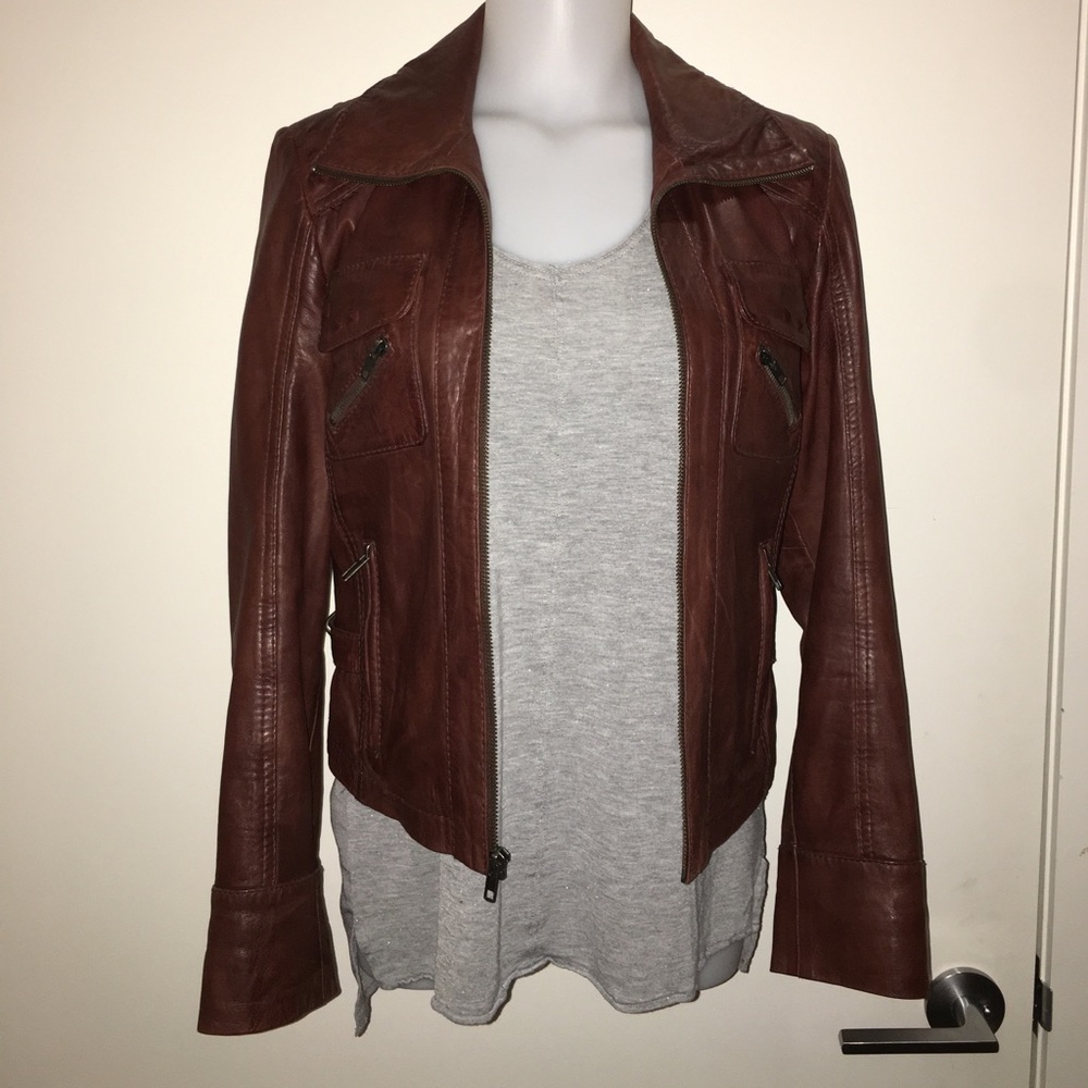 SALE! Chocolate Brown Moto 100% Leather Jacket, M.